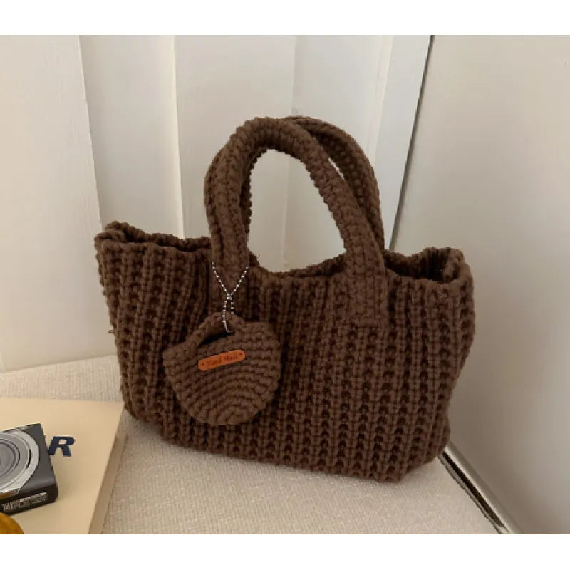 Handmade Knitted Bag for Women ⎜ Cute Woollen Bag with Practical Handles and Additional Pouch