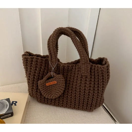 Handmade Knitted Bag for Women ⎜ Cute Woollen Bag with Practical Handles and Additional Pouch