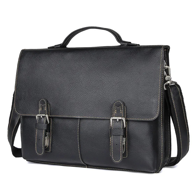 Laptop Bag for Men ⎜ Retro Briefcase Made of Genuine Leather with Practical Compartments and Shoulder Strap