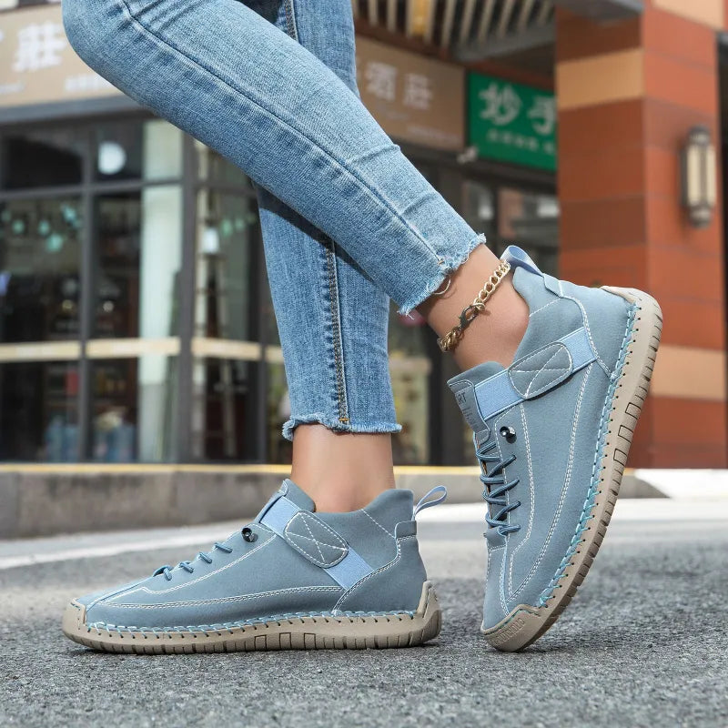 Sporty Trainers for Women ⎜ Comfortable High - Top Shoes with Velcro Fastening and Stitched Design