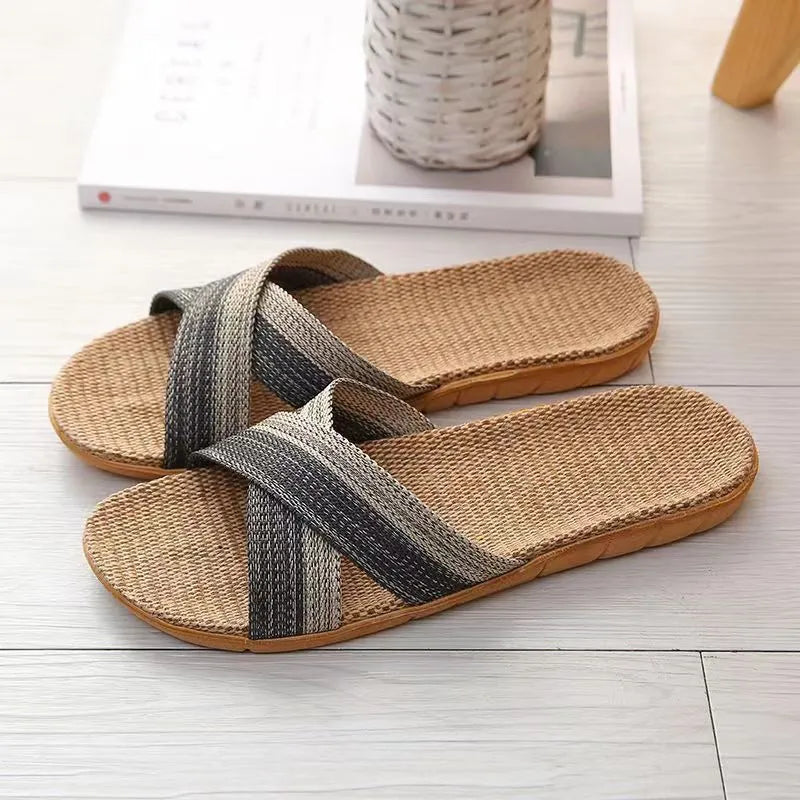 Linnen Slippers for Men ⎜ Comfortable Slippers with a Non - Slip Sole and Breathable Design