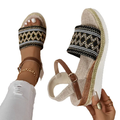 Women's Wedge Sandals with Ankle Strap ⎜ Comfortable Summer Shoes with Flat Soles for Everyday Wear and Plus Sizes