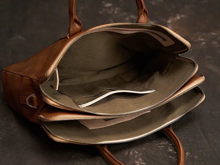 Leather Briefcase for Men ⎜ Noble Bag Made From Vegetable - Tanned Leather for Business and Leisure