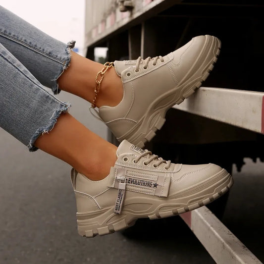 Women's Sneakers ⎜ Comfortable Lace - Up Shoes with a Side Zip and Thick Sole Profile for Everyday Wear