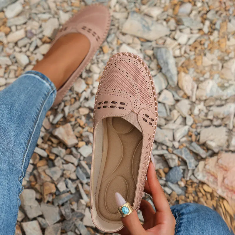 Loafers for Women ⎜ Comfortable Flat Shoes with Perforated Design and Decorative Stitching