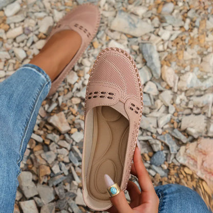 Loafers for Women ⎜ Comfortable Flat Shoes with Perforated Design and Decorative Stitching