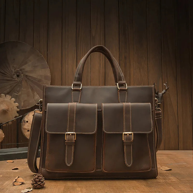 Real Leather Laptop Bag ⎜ Handmade Vintage Briefcase with Plenty of Storage Space and a Robust Design