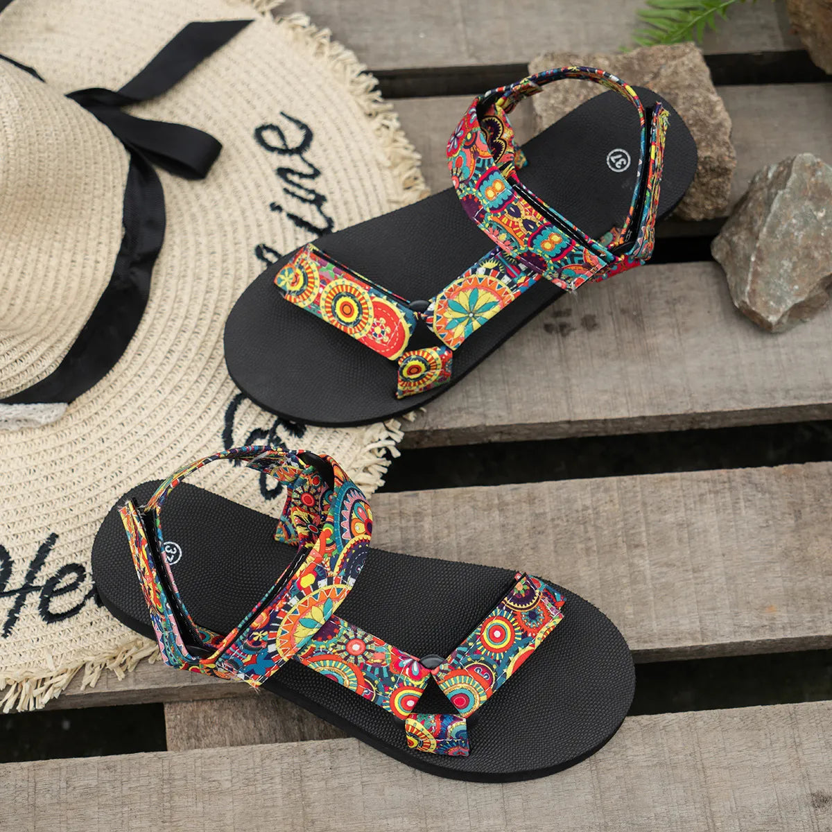 Outdoor Sandals for Women ⎜ Lightweight Summer Shoes with a Flat Sole and Adjustable Velcro Fasteners