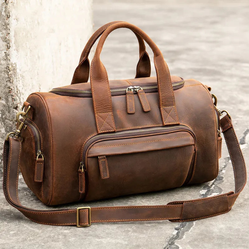 Leather Travel Bag for Men ⎜ Robust Handmade Travel Bag with Large Storage Space