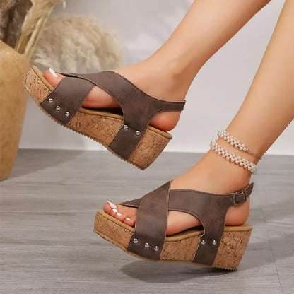 Women's Summer Wedge Sandals ⎜ Comfortable Platform Sandals with Straps and Studs for Everyday Wear & Leisure