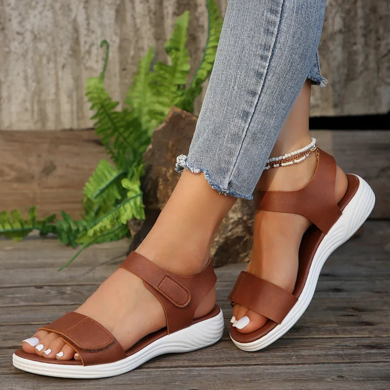 Women's Flat Sandals ⎜ Comfortable Summer Shoes with Velcro Fastener and Soft Sole for Beach & Everyday Wear