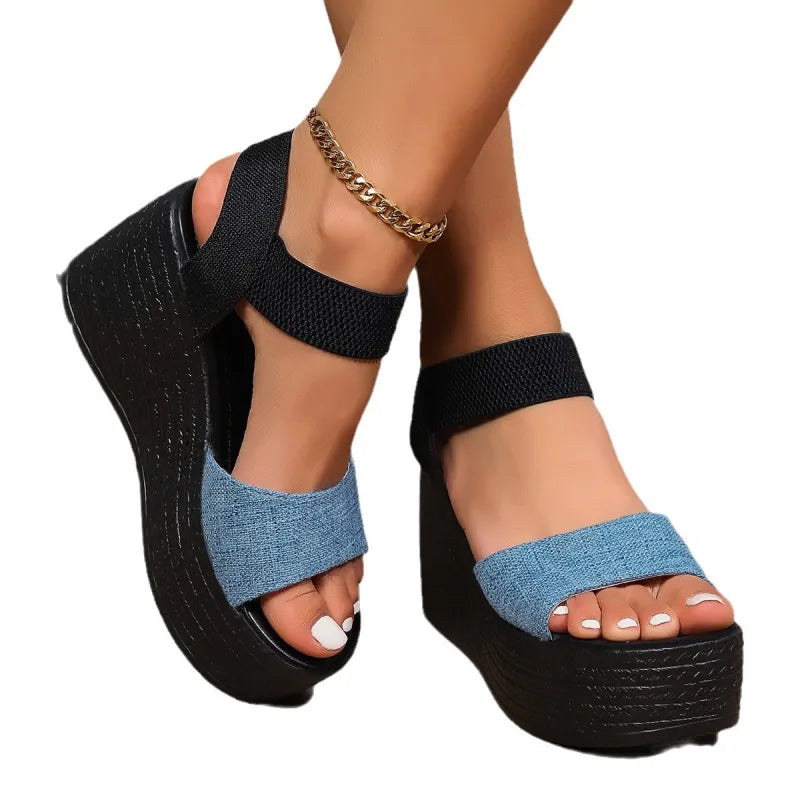 Women's Platform Sandals ⎜ Comfortable Summer Shoes with Elasticated Straps and High Wedge Heel