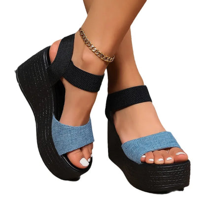 Women's Platform Sandals ⎜ Comfortable Summer Shoes with Elasticated Straps and High Wedge Heel
