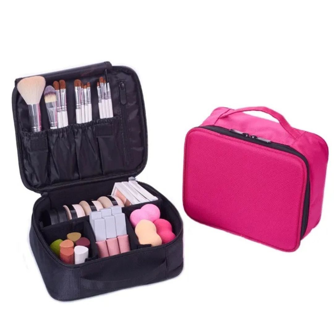 Cosmetics Bag for Women ⎜ Compact Travel Storage with Compartments and Practical Brush Holder