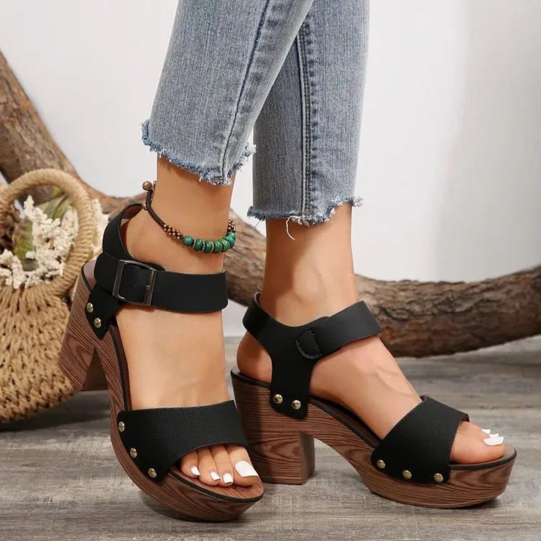 Platform Sandals for Women ⎜ Comfortable Summer Shoes with Studded Straps and a Wide Heel for More Stability