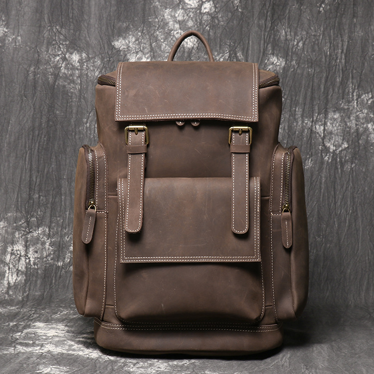 Laptop Backpack for Men ⎜ Large Leather Backpack with Side Pockets and Extra Storage Space for Travelling