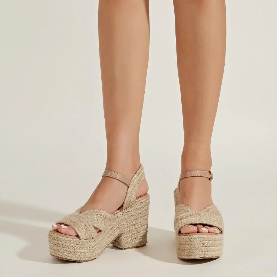 Platform Sandals for Women ⎜ Summery Wedge Shoes with Jute Rope and Comfortable Block Heel for Everyday Wear