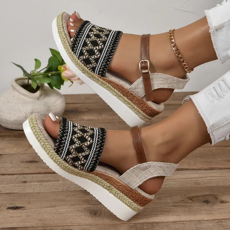 Women's Wedge Sandals with Ankle Strap ⎜ Comfortable Summer Shoes with Flat Soles for Everyday Wear and Plus Sizes