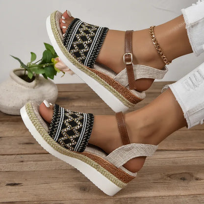 Women's Wedge Sandals with Ankle Strap ⎜ Comfortable Summer Shoes with Flat Soles for Everyday Wear and Plus Sizes