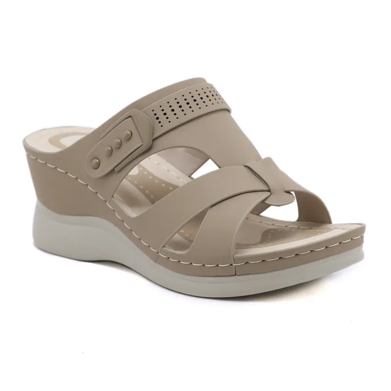 Women's Wedge Heel Sandals ⎜ Comfortable Summer Shoes with Cross Straps and Non - Slip Sole for Everyday Wear & Beach