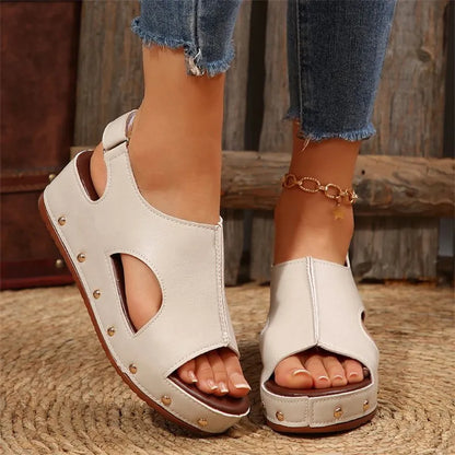 Women's Platform Sandals with Cut - Out ⎜ Comfortable Summer Shoes with Wedge Heel and Open Toe