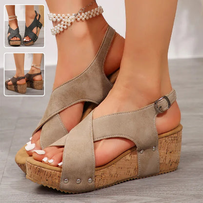 Women's Summer Wedge Sandals ⎜ Comfortable Platform Sandals with Straps and Studs for Everyday Wear & Leisure