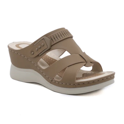 Women's Wedge Heel Sandals ⎜ Comfortable Summer Shoes with Cross Straps and Non - Slip Sole for Everyday Wear & Beach