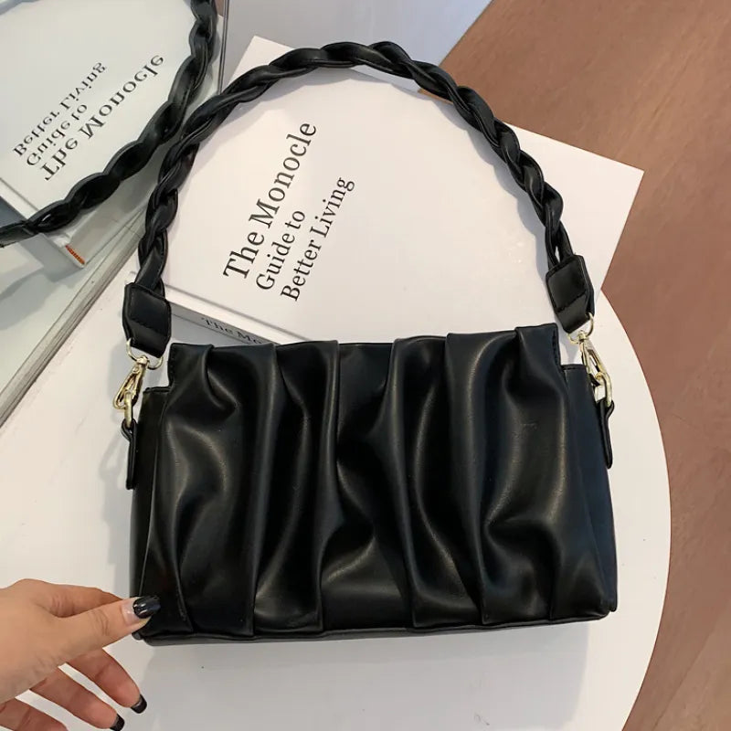 Fashionable Shoulder Bag for Women ⎜ Small Bag with Braided Handle and Stylish Pleated Design
