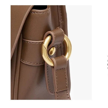 Leather Bag for Women ⎜ Stylish Shoulder Bag with Gold Buckle and Adjustable Strap