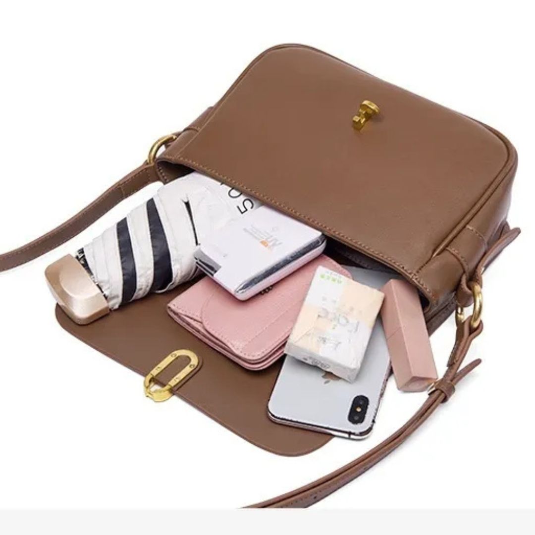 Leather Bag for Women ⎜ Stylish Shoulder Bag with Gold Buckle and Adjustable Strap