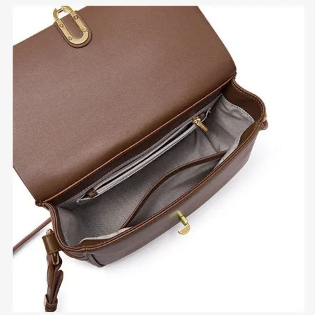 Leather Bag for Women ⎜ Stylish Shoulder Bag with Gold Buckle and Adjustable Strap