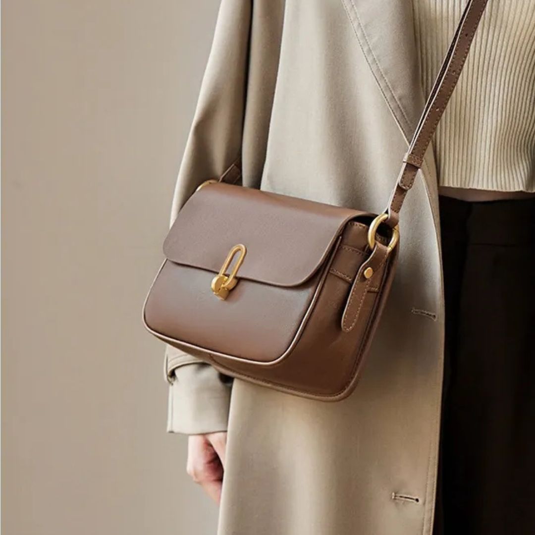 Leather Bag for Women ⎜ Stylish Shoulder Bag with Gold Buckle and Adjustable Strap