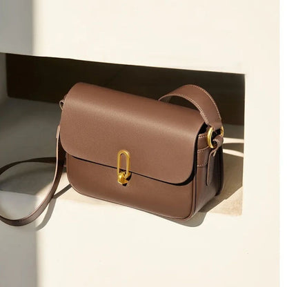 Leather Bag for Women ⎜ Stylish Shoulder Bag with Gold Buckle and Adjustable Strap