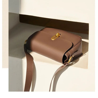 Leather Bag for Women ⎜ Stylish Shoulder Bag with Gold Buckle and Adjustable Strap