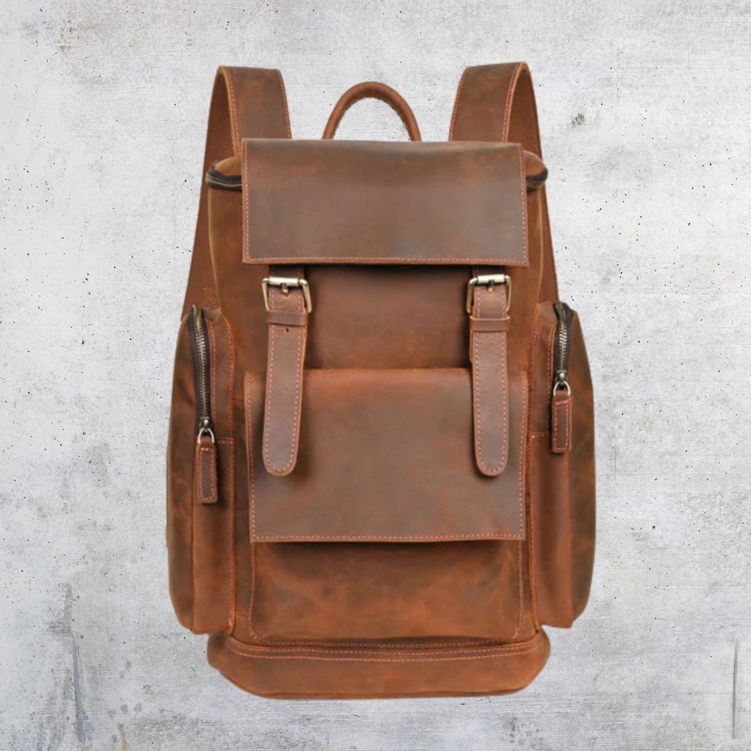 Leather Rucksack for Men ⎜ Robust Day Rucksack with Laptop Compartment and Plenty of Storage Space