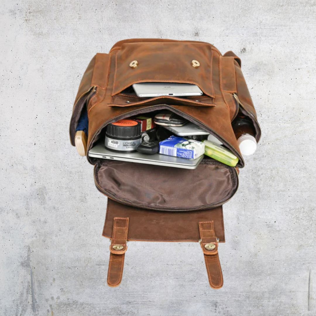 Leather Rucksack for Men ⎜ Robust Day Rucksack with Laptop Compartment and Plenty of Storage Space