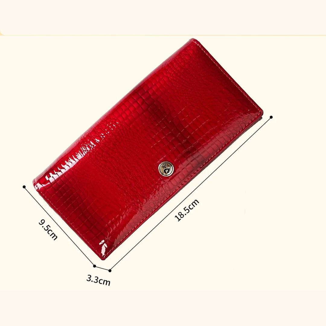 Women's Wallet in Crocodile Look ⎜ Elegant Long Wallet with Snap Fastener and Many Compartments