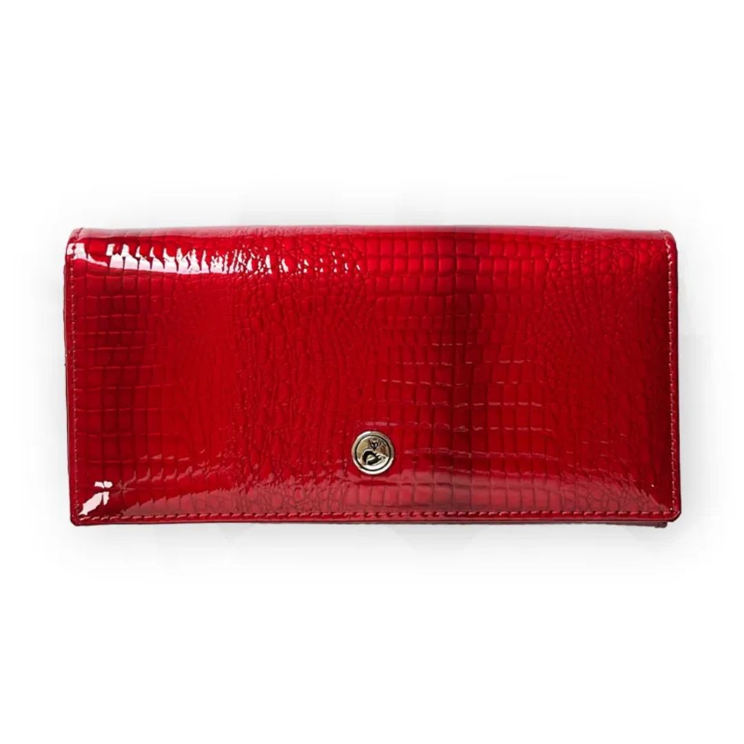 Women's Wallet in Crocodile Look ⎜ Elegant Long Wallet with Snap Fastener and Many Compartments