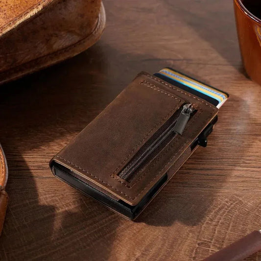 Rfid Card Holder for Men ⎜ Slim Wallet with Zip Compartment and Anti - Theft Protection for Up to 8 Cards