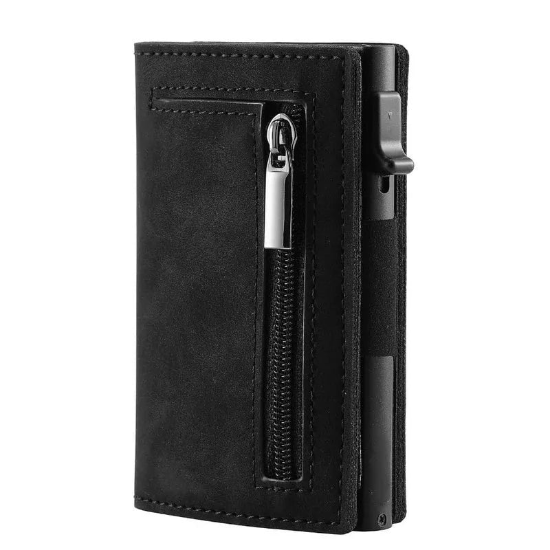 Rfid Card Holder for Men ⎜ Slim Wallet with Zip Compartment and Anti - Theft Protection for Up to 8 Cards
