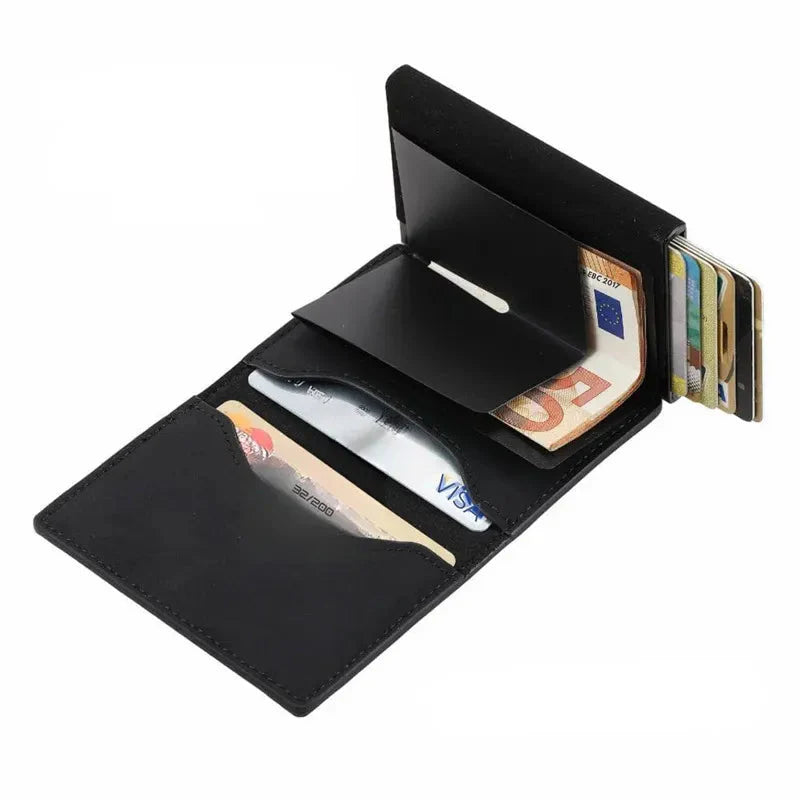 Rfid Card Holder for Men ⎜ Slim Wallet with Zip Compartment and Anti - Theft Protection for Up to 8 Cards