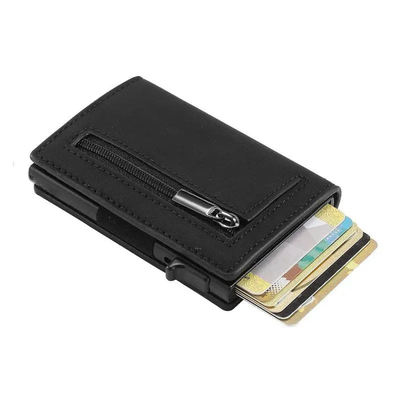 Rfid Card Holder for Men ⎜ Slim Wallet with Zip Compartment and Anti - Theft Protection for Up to 8 Cards