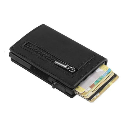 Rfid Card Holder for Men ⎜ Slim Wallet with Zip Compartment and Anti - Theft Protection for Up to 8 Cards