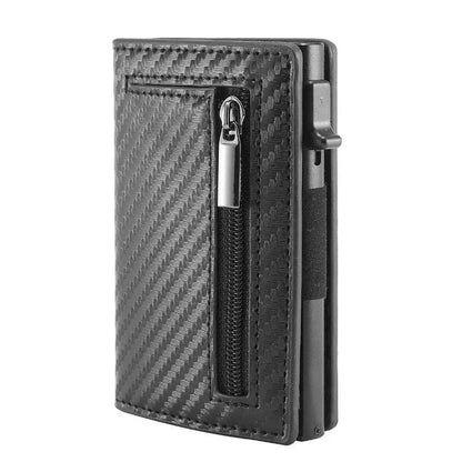 Rfid Card Holder for Men ⎜ Slim Wallet with Zip Compartment and Anti - Theft Protection for Up to 8 Cards