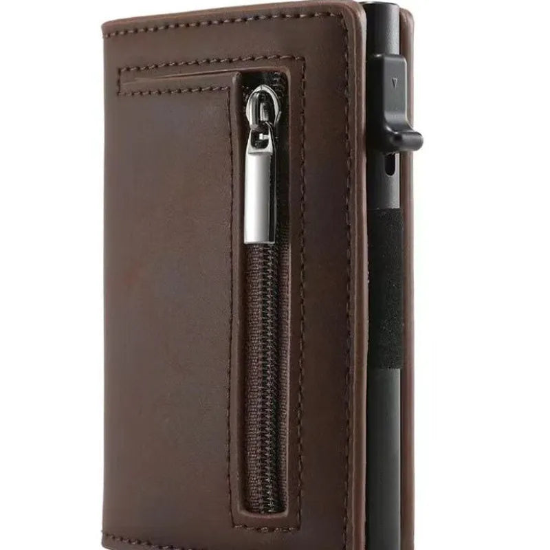 Rfid Card Holder for Men ⎜ Slim Wallet with Zip Compartment and Anti - Theft Protection for Up to 8 Cards