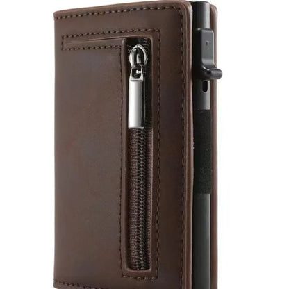 Rfid Card Holder for Men ⎜ Slim Wallet with Zip Compartment and Anti - Theft Protection for Up to 8 Cards