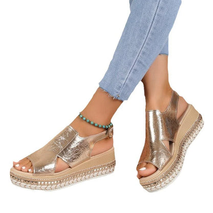 Women's Platform Sandals ⎜ Comfortable Summer Shoes with a Raffia Sole and Open Toe for Everyday Wear & Leisure