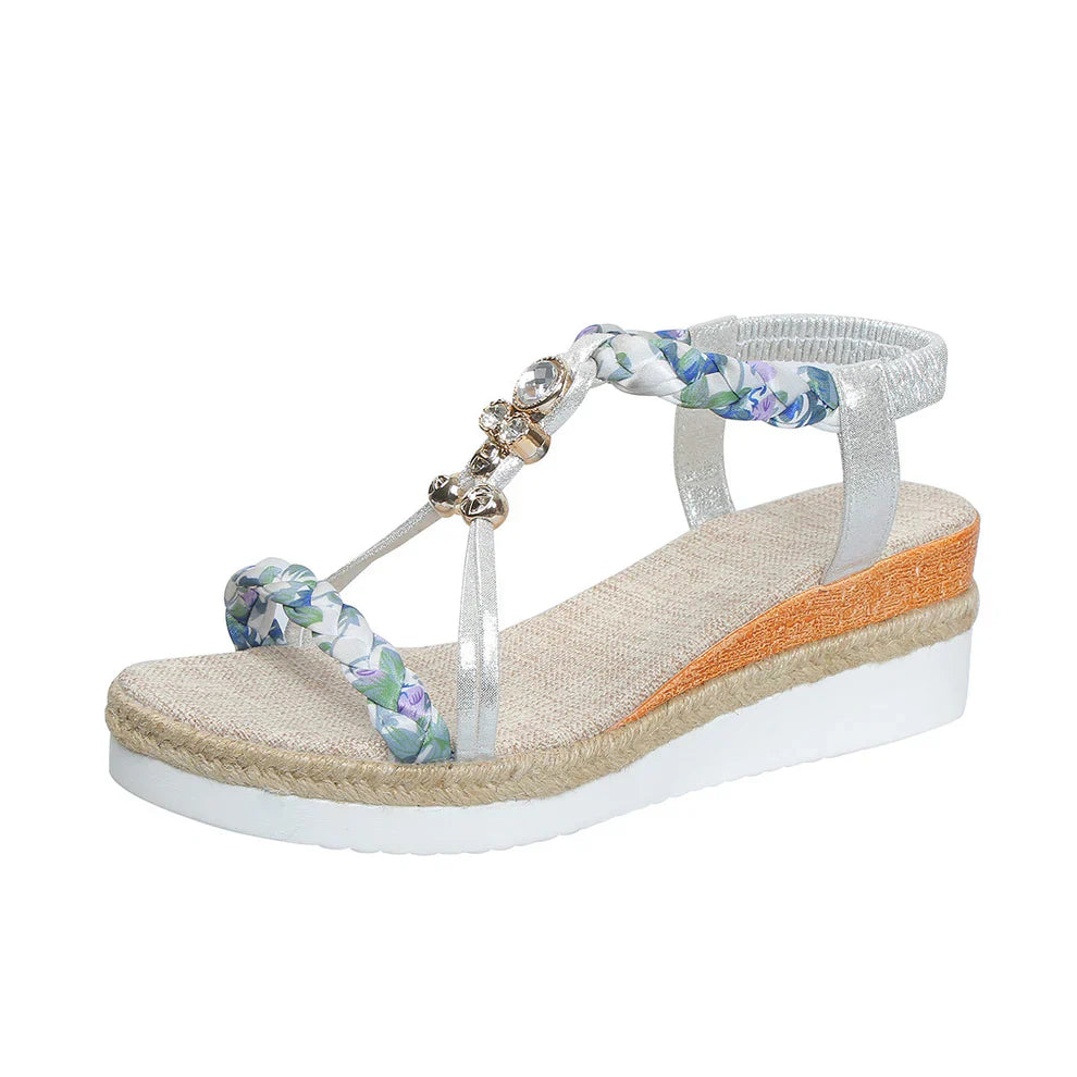 Women's Wedges with Braided Strap ⎜ Comfortable Sandals with Pearl Details and Fashionable Sole