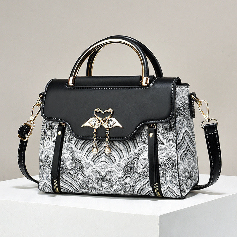 Elegant Handbag for Women ⎜ Fashionable Shoulder Bag with High - Quality Embroidery and Heart Pendant