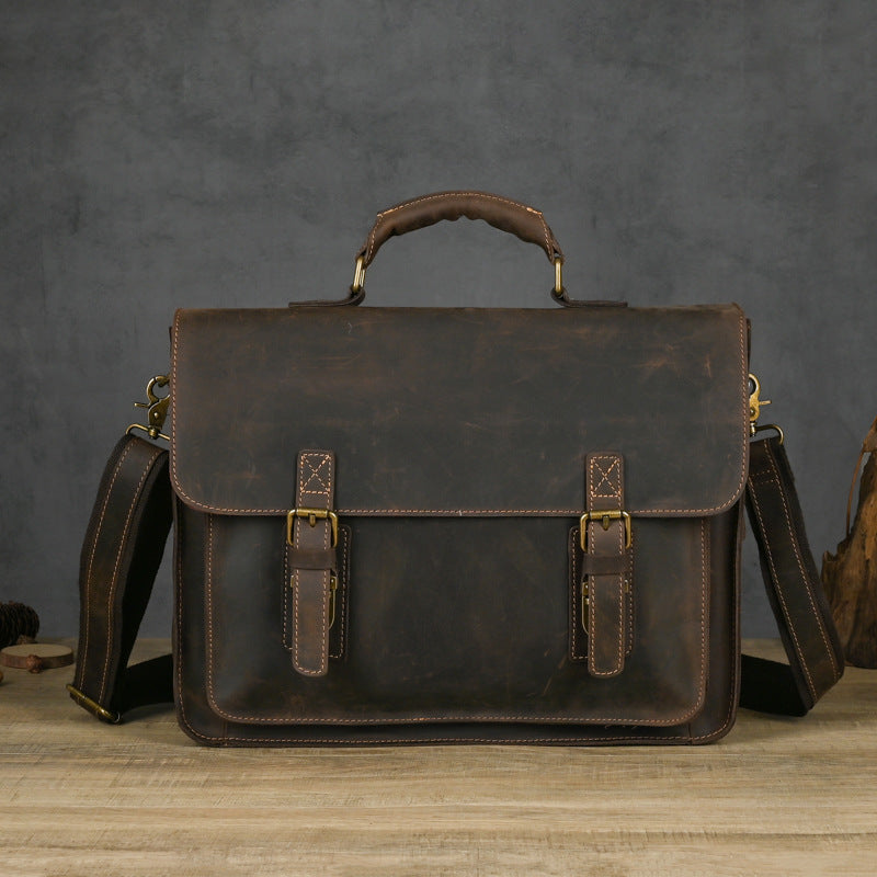 Leather Laptop Bag for Men ⎜ Robust Shoulder Bag with Buckle Fastening and Padded Inner Compartment